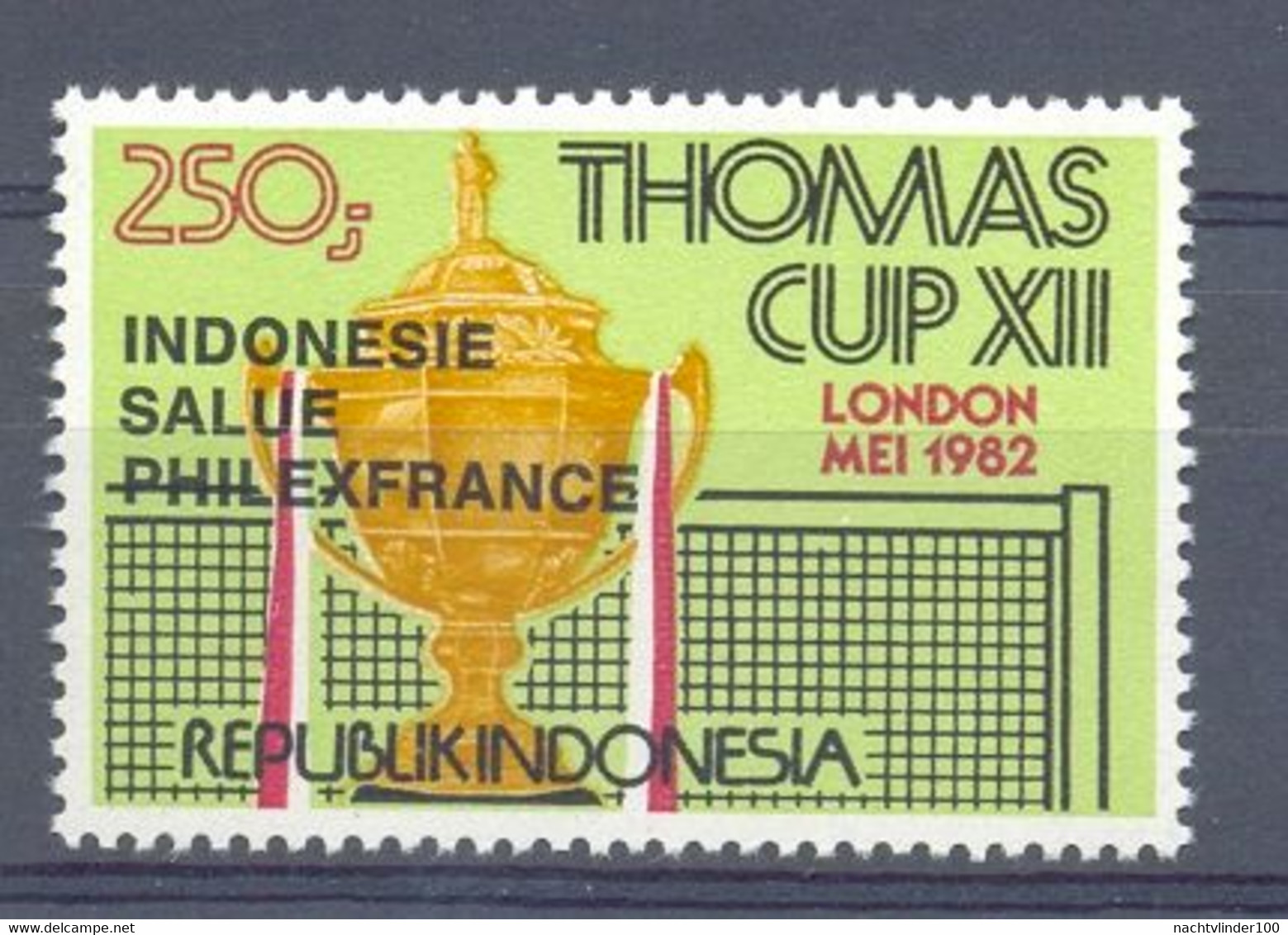 Mgm1114 THOMAS CUP BADMINTON OVERPRINT BLACK INDONESIA 1982 PF/MNH - Badminton