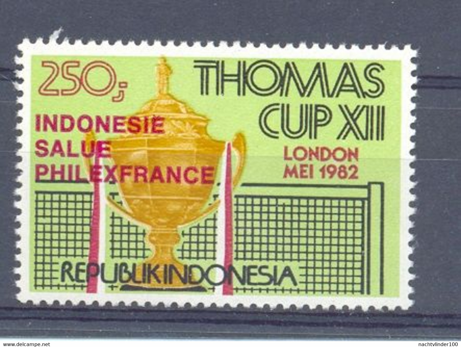 Mgm1116 THOMAS CUP SPORTS BADMINTON OVERPRINT RED INDONESIA 1982 PF/MNH - Bádminton