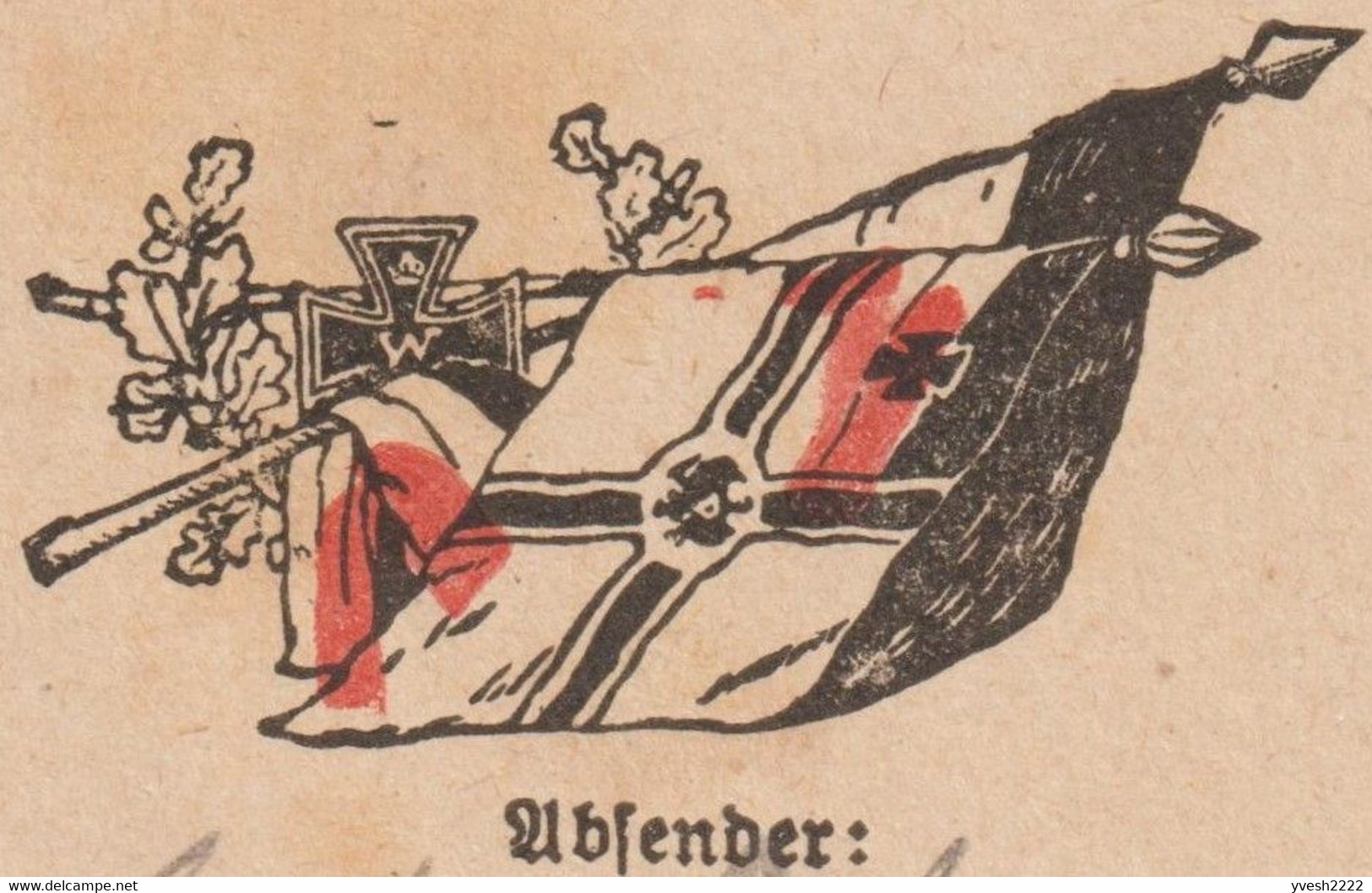 Allemagne 1917.  Carte Postale De Franchise Militaire. Drapeau. Curiosité, Rouge Déplacé - Enveloppes