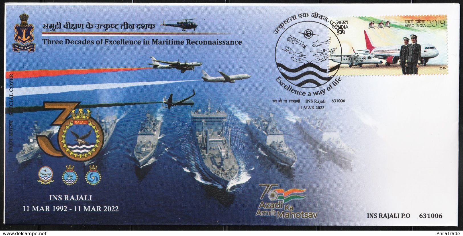 India 2022 Special Cover - INS Rajali 30 Years, Navy, Ship, Air Plane, Eagle, Inde, Indien - Ships