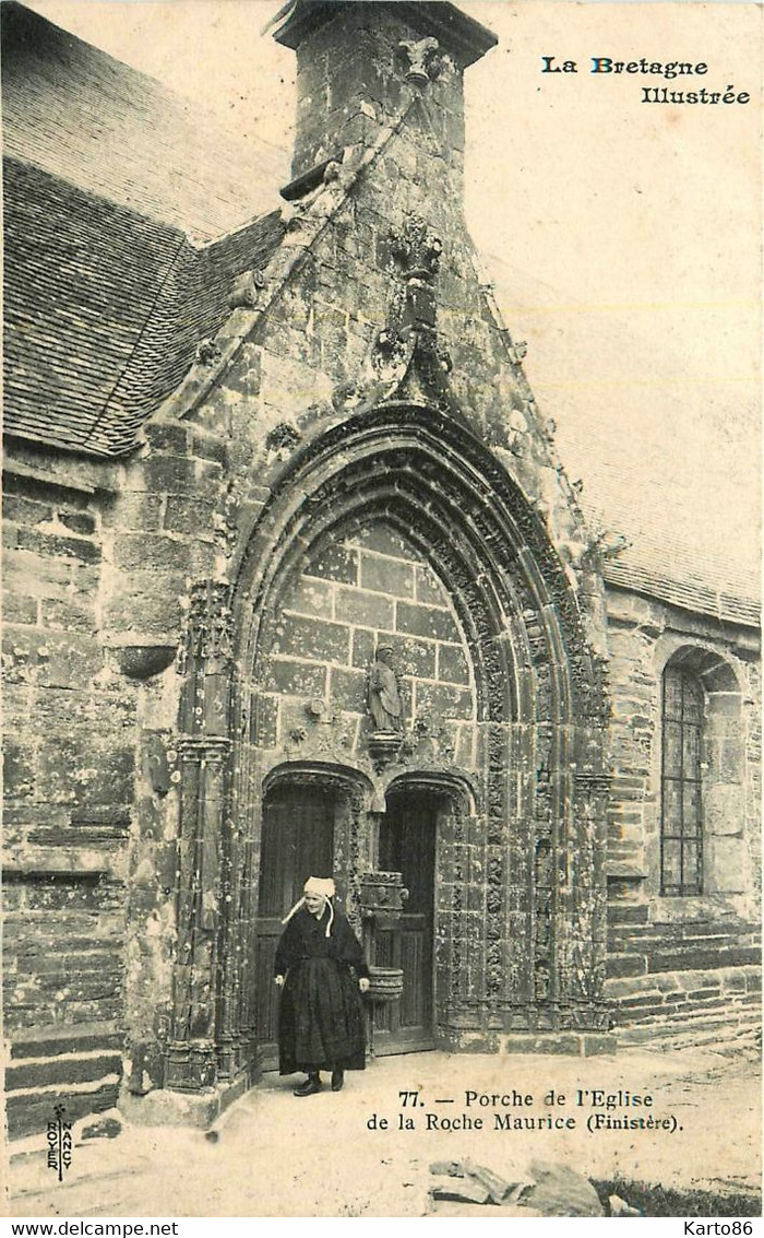 La Roche Maurice * Porche De L'église Du Village * Femme Bretonne Bretagne Coiffe Costume Finistère - La Roche-Maurice