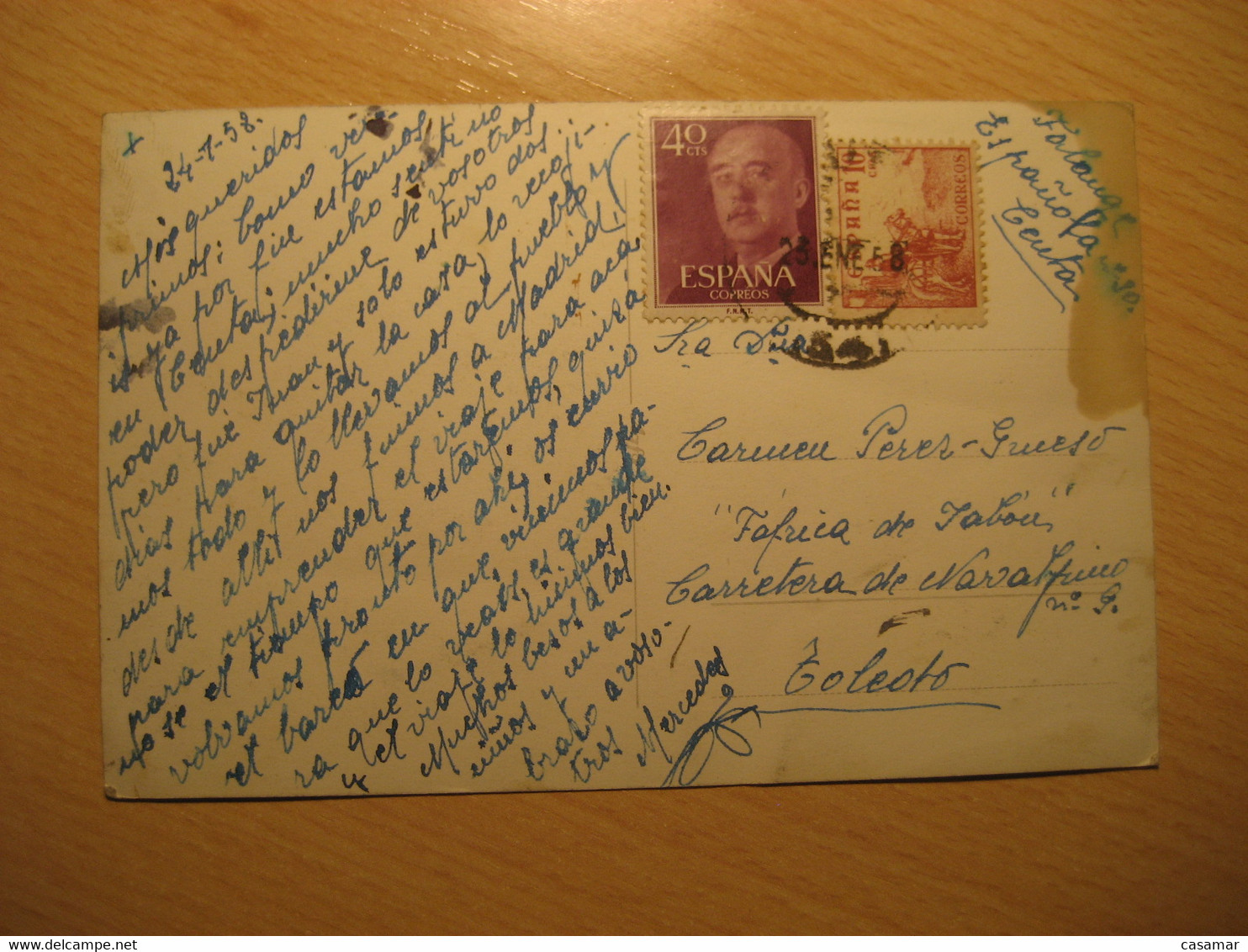 CEUTA 1958 To Toledo Transbordador Victoria Tanger Algeciras Spacecraft Ferry Ferryboat Cancel Postcard SPAIN Morocco - Ceuta