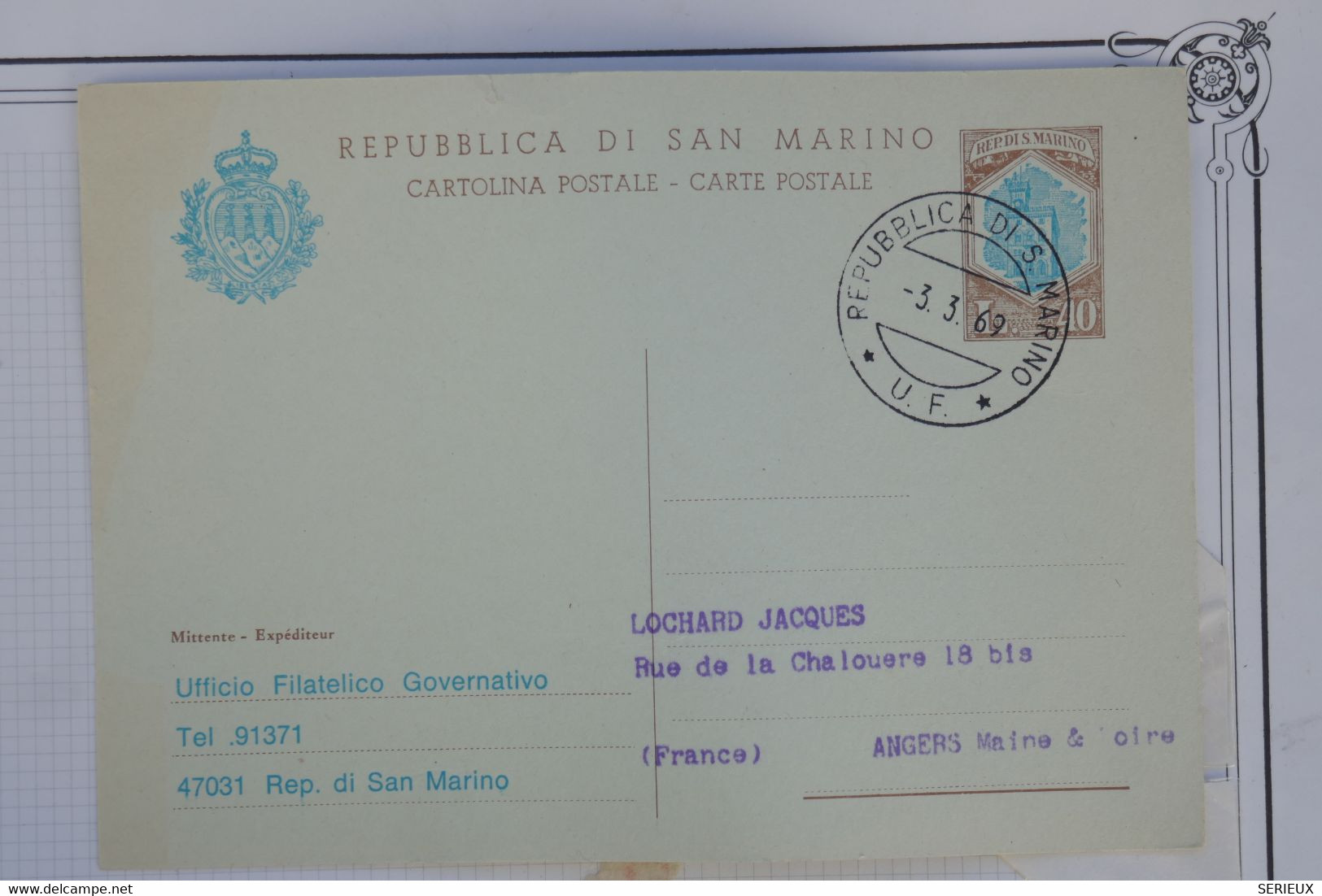 AS15 SAN MARINO ITALIA  BELLE CARTE 1963  LIVORNO   POUR ANGERS FRANCIA + AFFR. PLAISANT - Lettres & Documents