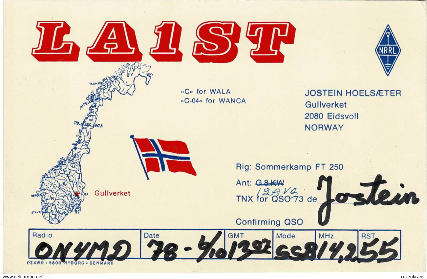 QSL Card Amateur Radio Funkkarte Norway Norge Jostein Hoelsaeter Gullverket Eidsvoll Norway QSO 1978 - Radio Amatoriale