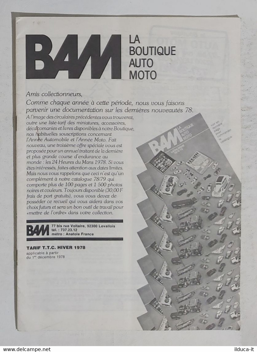 14771 BAM La Boutique Auto Moto 1978 - Listino Prezzi Automodellismo - Italy