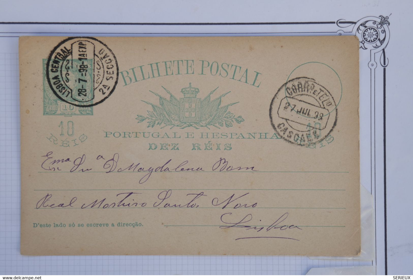 AS15  PORTUGAL BELLE CARTE 1898 CASCAES    POUR LISBOA  + AFFR. INTERESSANT - Briefe U. Dokumente