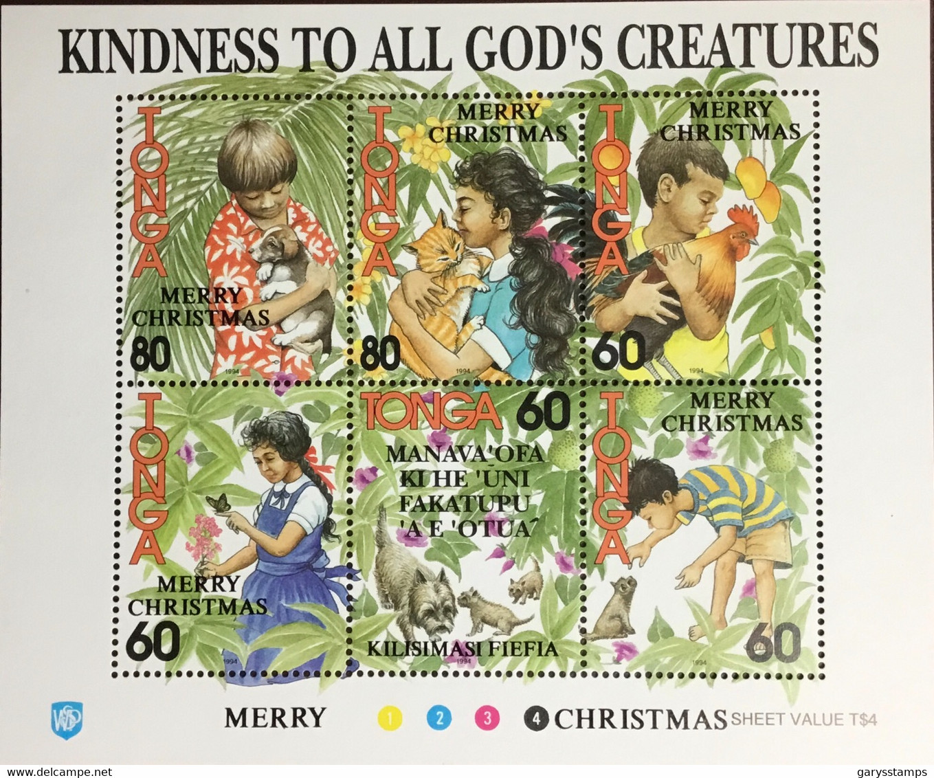 Tonga 1994 Animal Welfare Overprint Christmas Birds Animals Butterflies Sheetlet MNH - Other & Unclassified