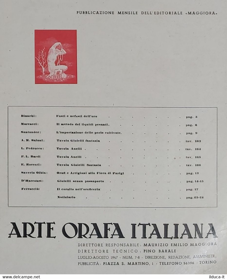 02258 Arte Orafa Italiana - 1947 Nr. 7/8 - Arte, Diseño Y Decoración