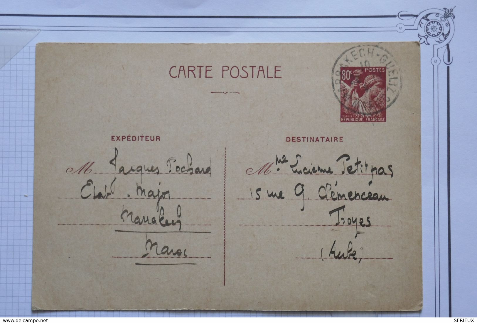 O 17 MAROC FRANCAIS   BELLE CARTE LETTRE ENTIER 1941 MARRAKESH  POUR TROYES FRANCE+ TEMOIGNAGE GUERRE + AFFR. PLAISANT - Cartas & Documentos