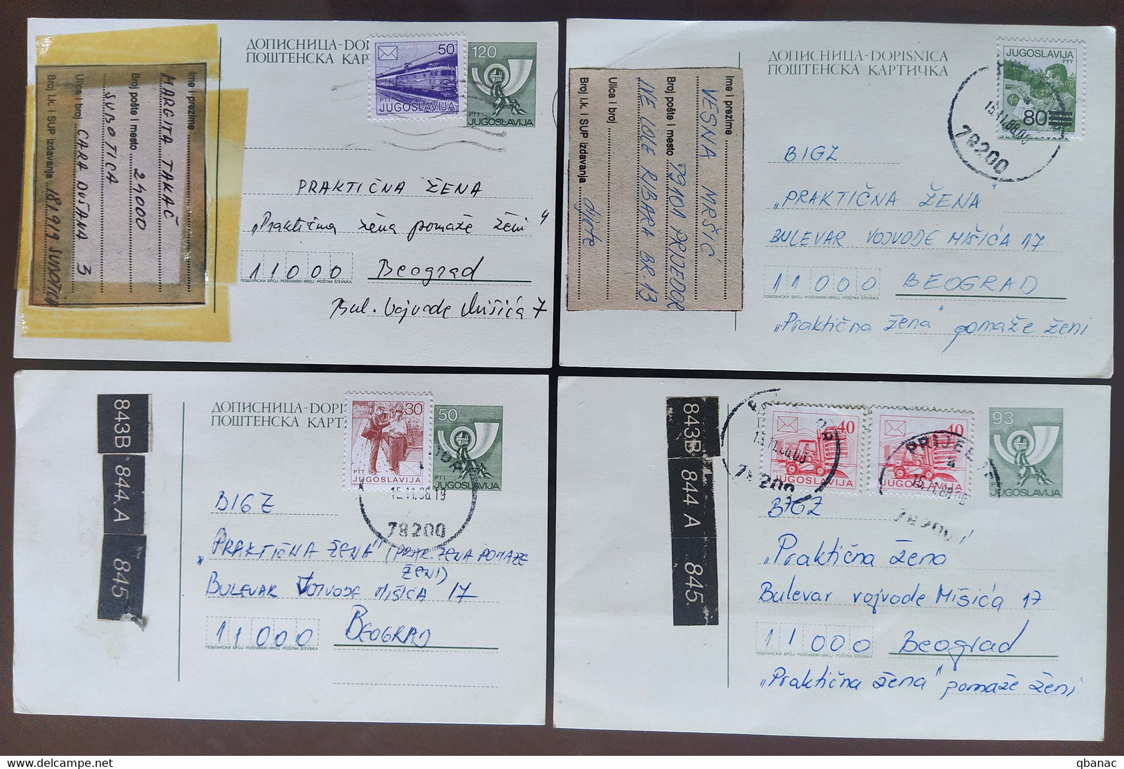 Yugoslavia 4 Travelled Postal Cards - Covers & Documents