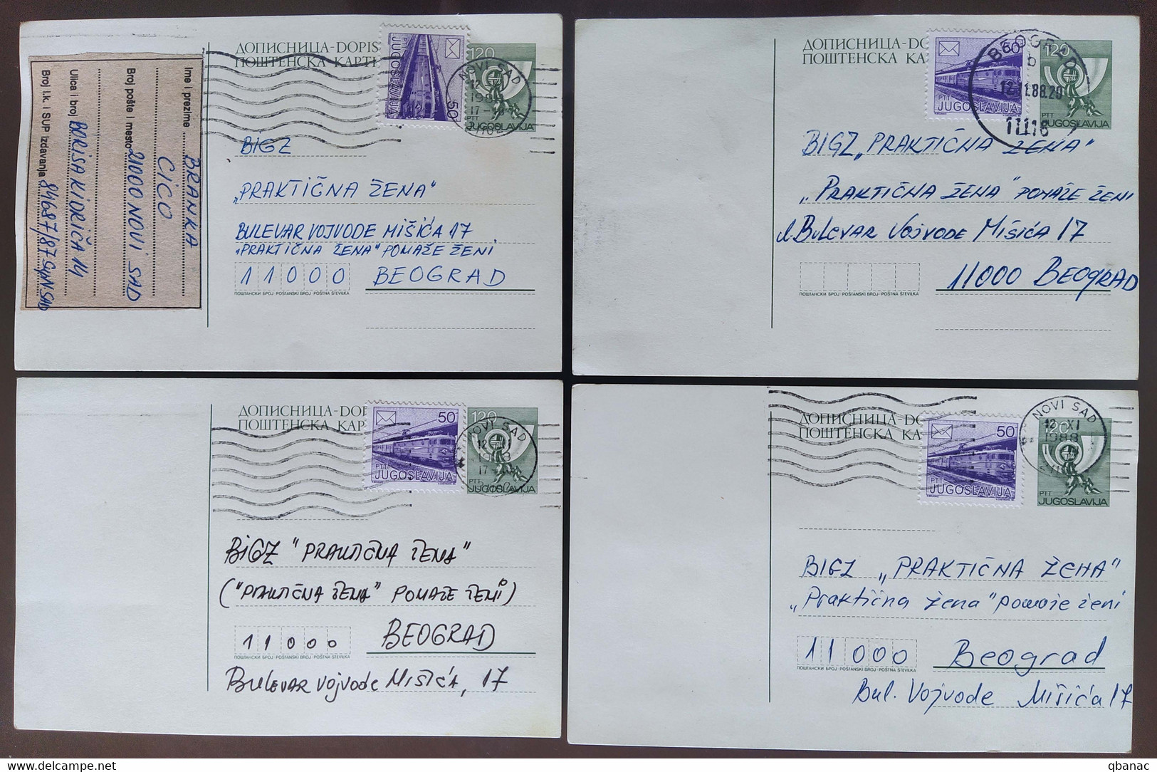 Yugoslavia 4 Travelled Postal Cards - Covers & Documents