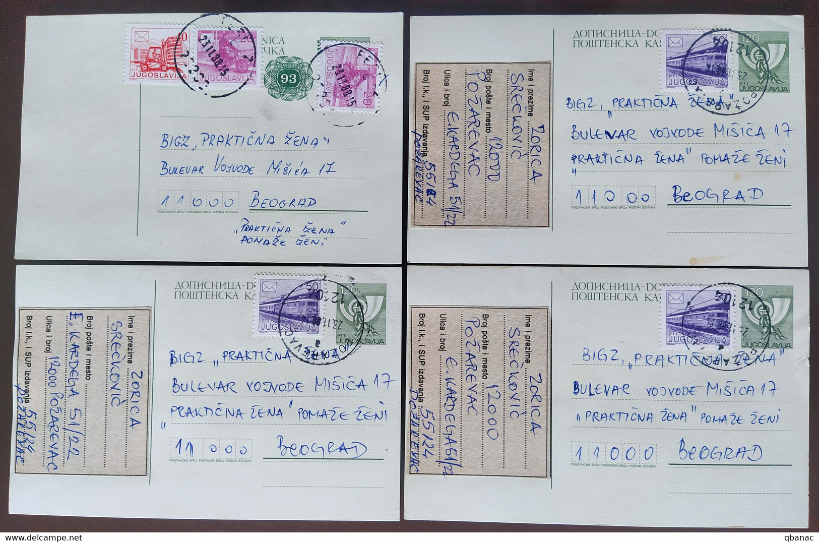Yugoslavia 4 Travelled Postal Cards - Storia Postale