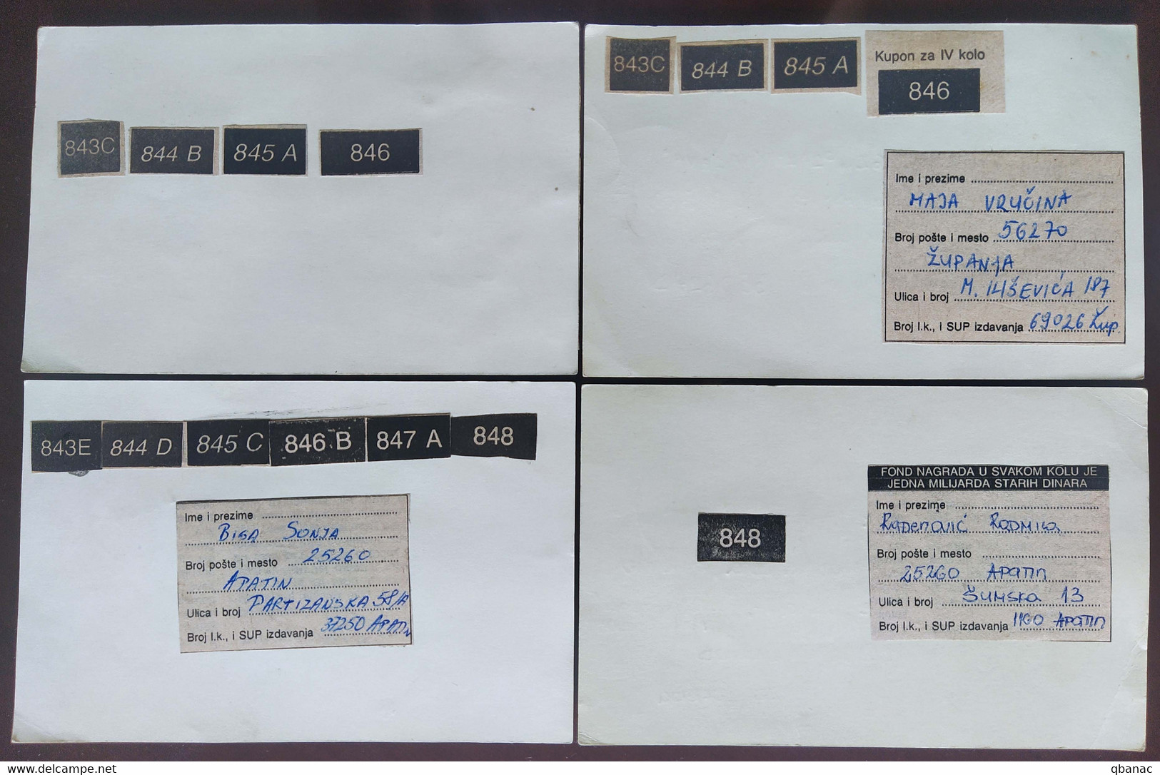 Yugoslavia 4 Travelled Postal Cards - Covers & Documents