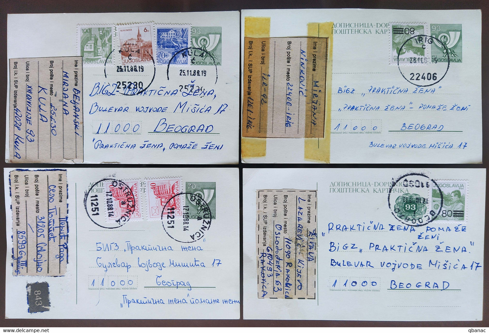 Yugoslavia 4 Travelled Postal Cards - Covers & Documents