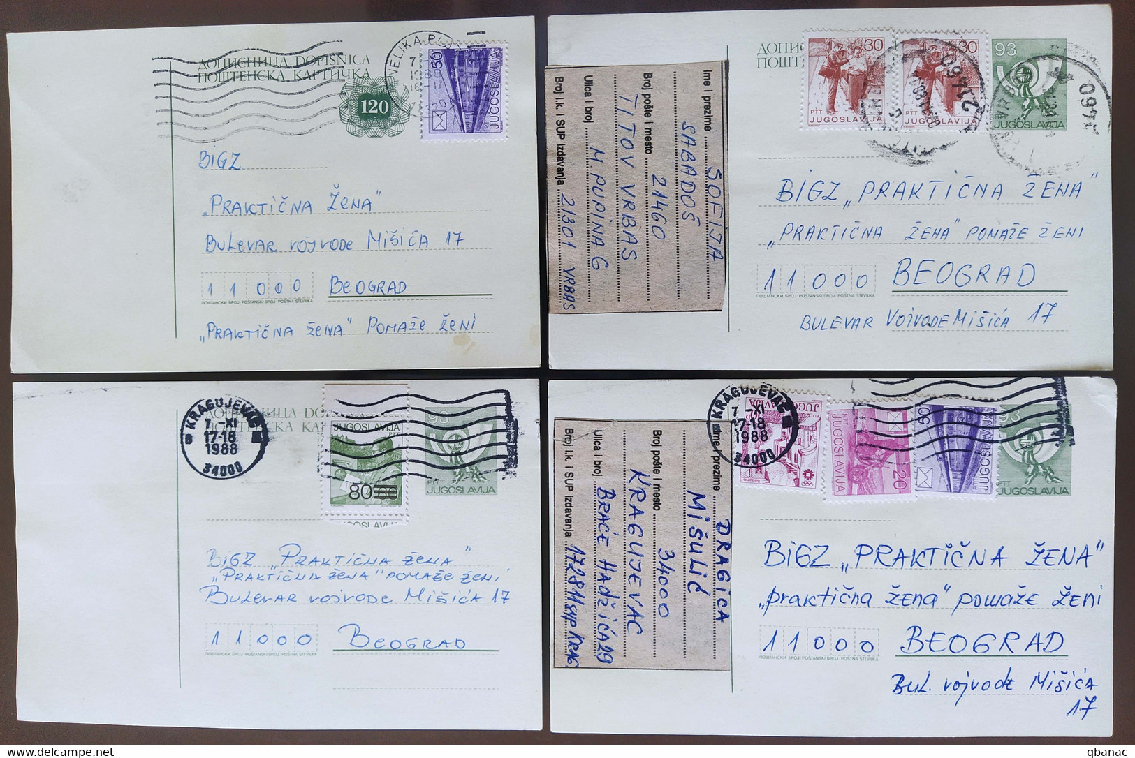 Yugoslavia 4 Travelled Postal Cards - Covers & Documents