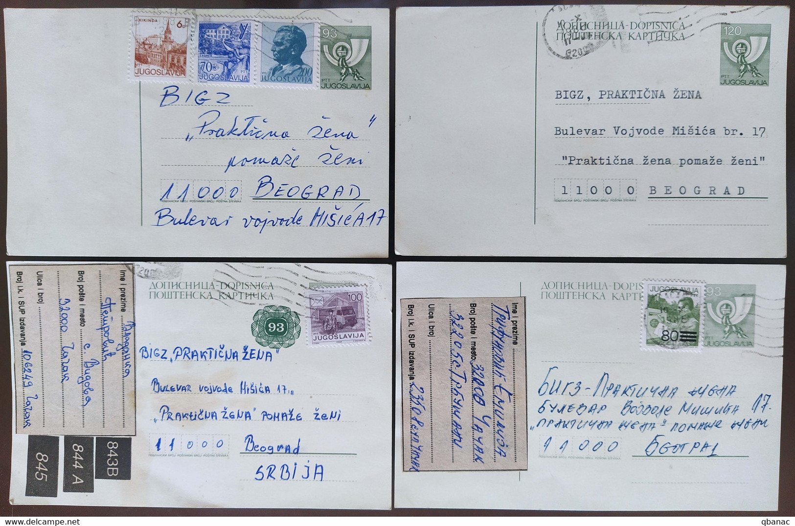 Yugoslavia 4 Travelled Postal Cards - Covers & Documents