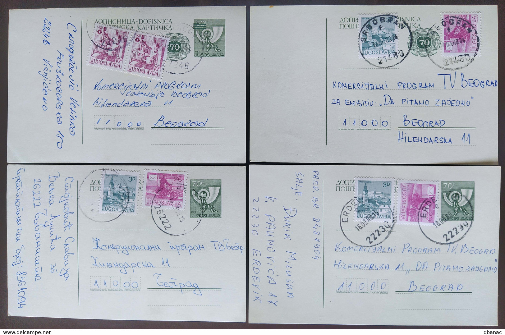 Yugoslavia 4 Travelled Postal Cards - Covers & Documents