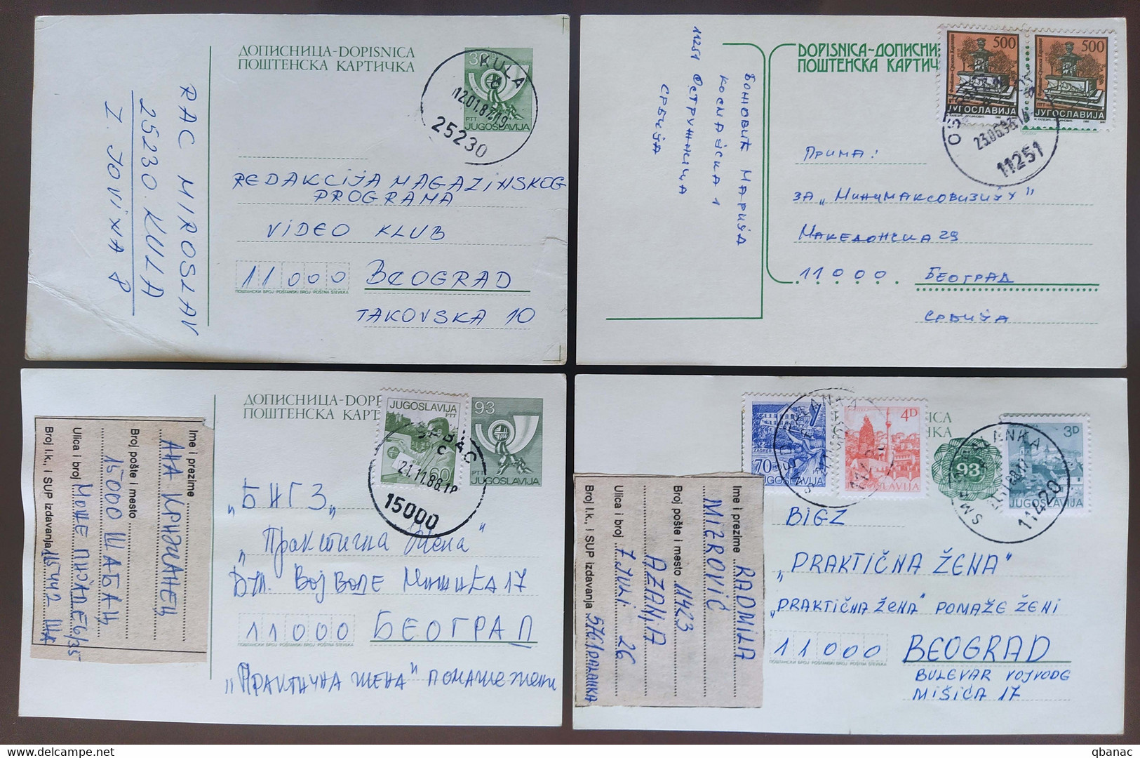 Yugoslavia 4 Travelled Postal Cards - Covers & Documents