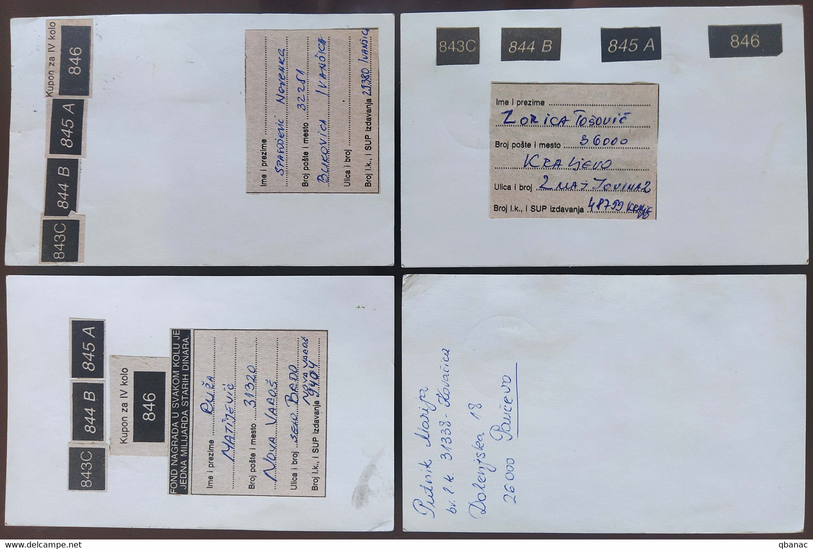 Yugoslavia 4 Travelled Postal Cards - Covers & Documents