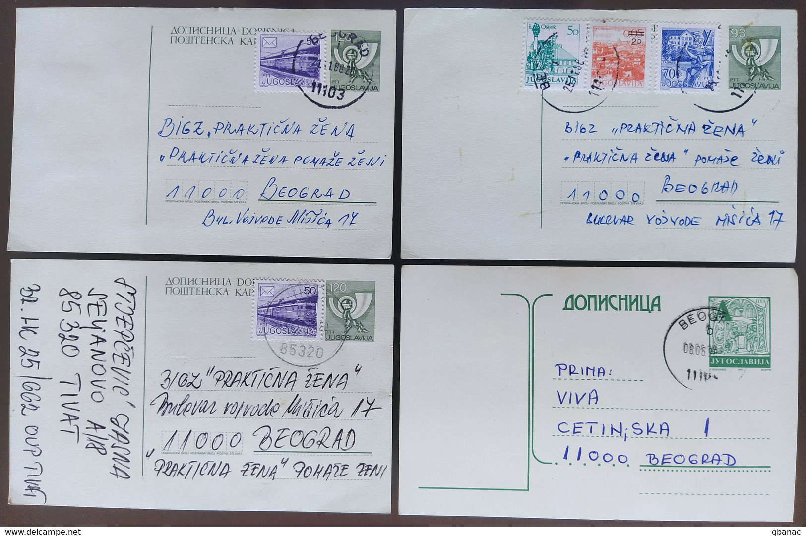 Yugoslavia 4 Travelled Postal Cards - Brieven En Documenten