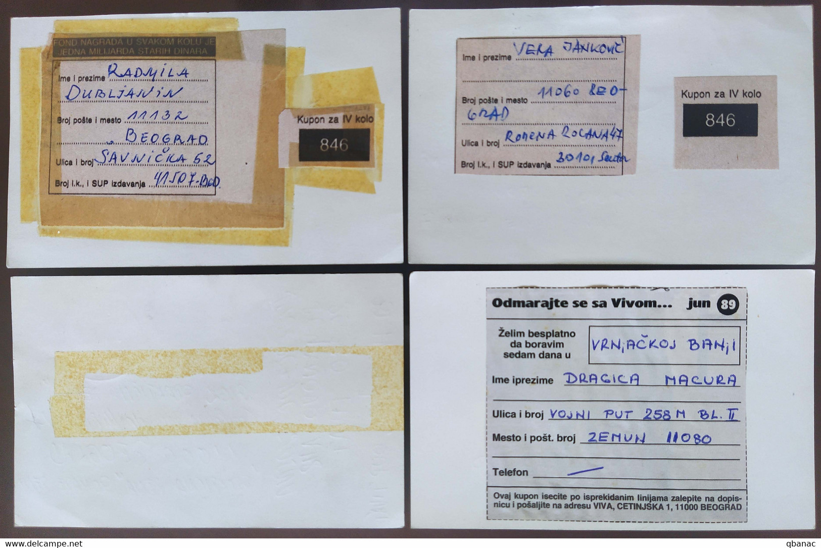 Yugoslavia 4 Travelled Postal Cards - Covers & Documents