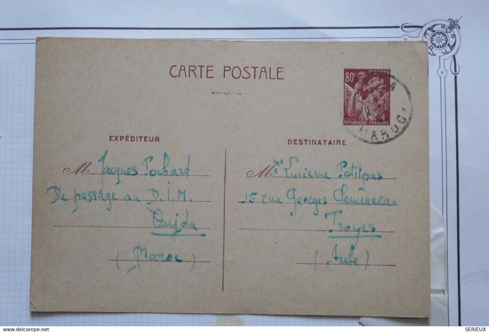 O 18 MAROC FRANCAIS   BELLE CARTE LETTRE ENTIER 1941 OUJDA  POUR TROYES+ TEMOIGNAGE MERE  + AFFR. PLAISANT - Covers & Documents