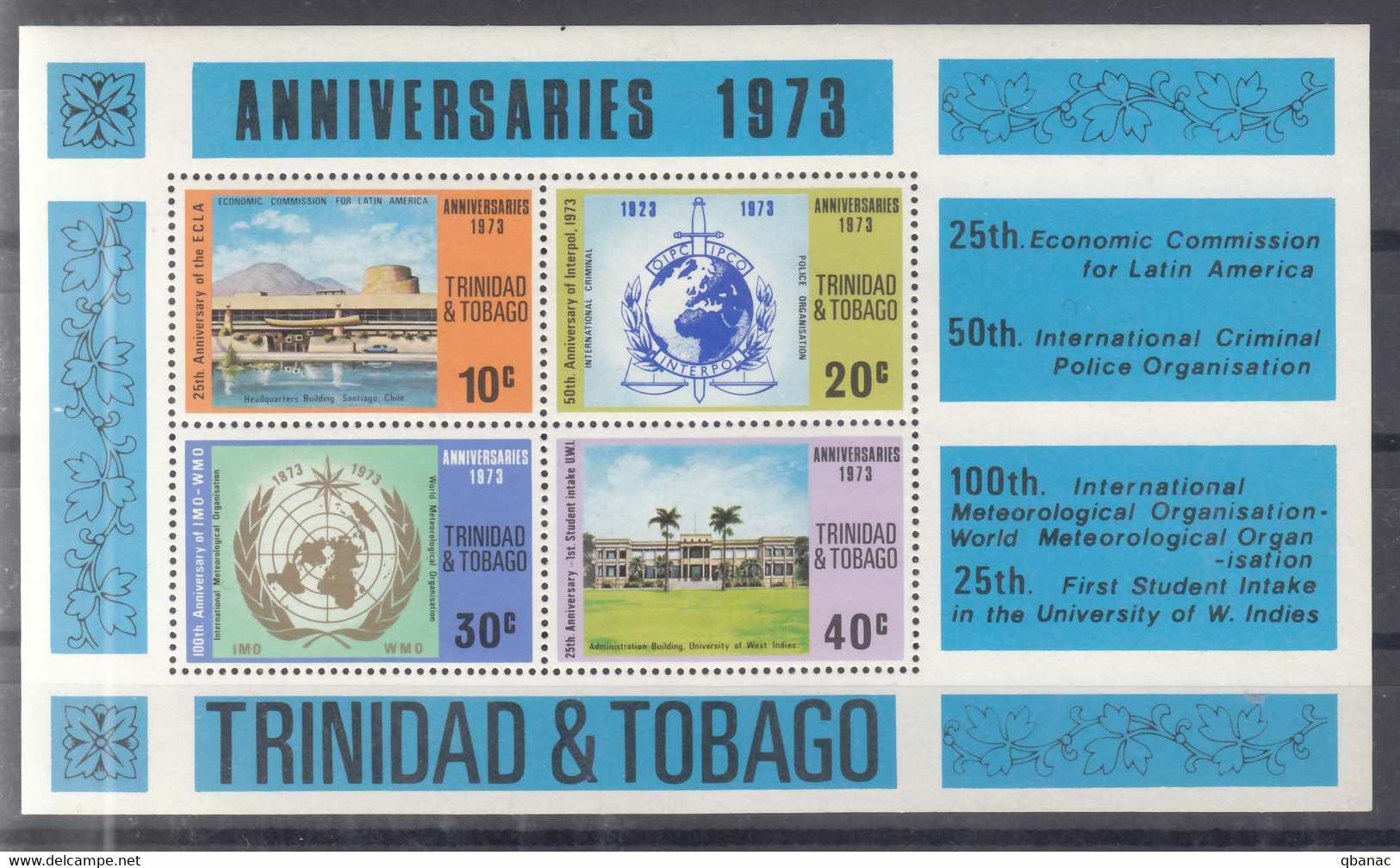 Trinidad & Tobago 1973 Mi#Block 7 Mint Never Hinged - Trinidad & Tobago (1962-...)