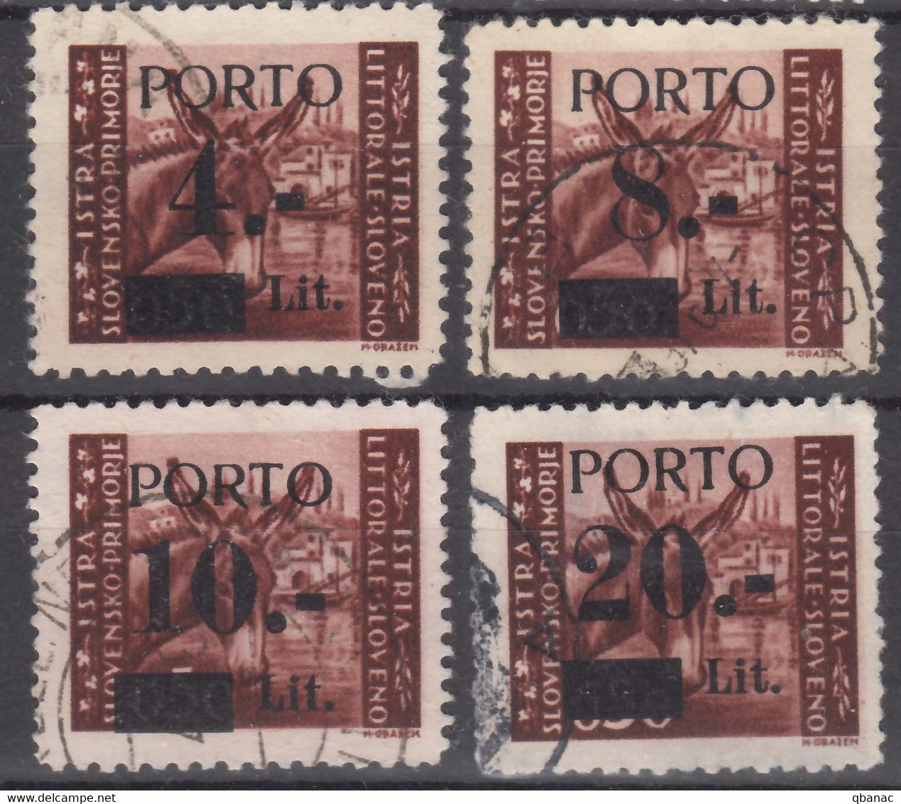 Istria Litorale Yugoslavia Occupation, Porto 1945 Sassone#2-5 Overprint I, Used - Occup. Iugoslava: Istria