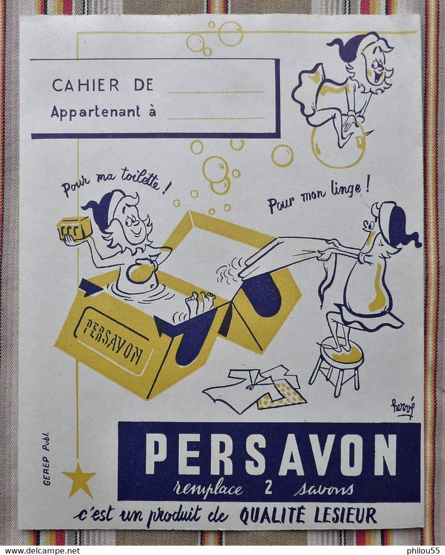 Ancien Protege Cahier D'Ecole PUBLICITAIRE PERSAVON LESIEUR Herve Mesures - Protège-cahiers