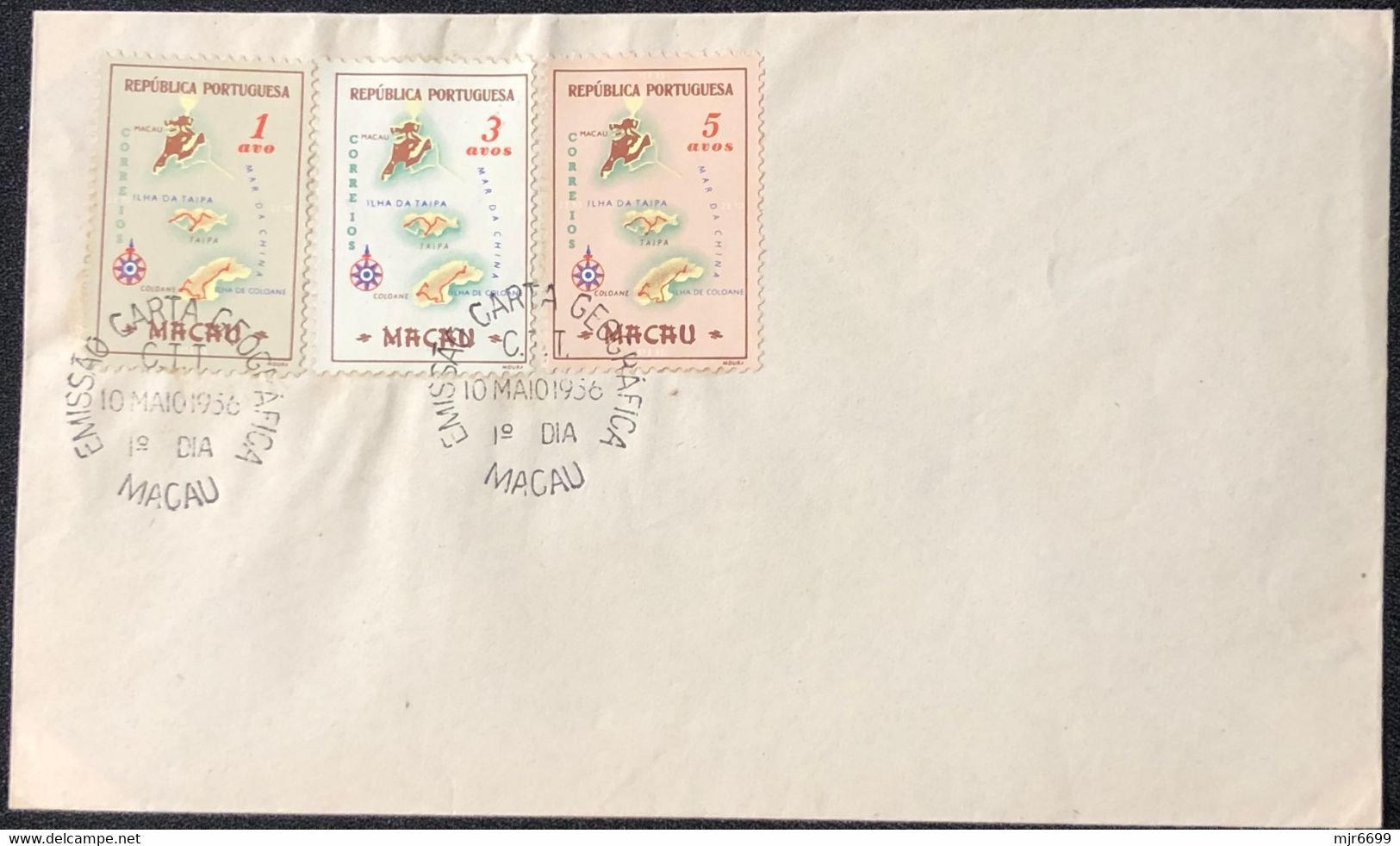 1956 GEOGRAPHIC CHART OF MACAU FDC X 4 COVERS ALL DIFFERENT - CAT. 85 EUROSOR COMPLETE SET. - Cartas & Documentos