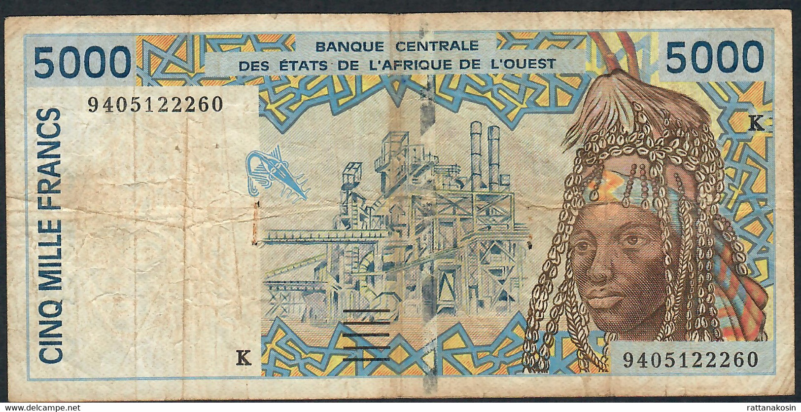 W.A.S. SENEGAL P113Ac 5000 FRANCS (19)94 1994 Signature 27 FINE - États D'Afrique De L'Ouest