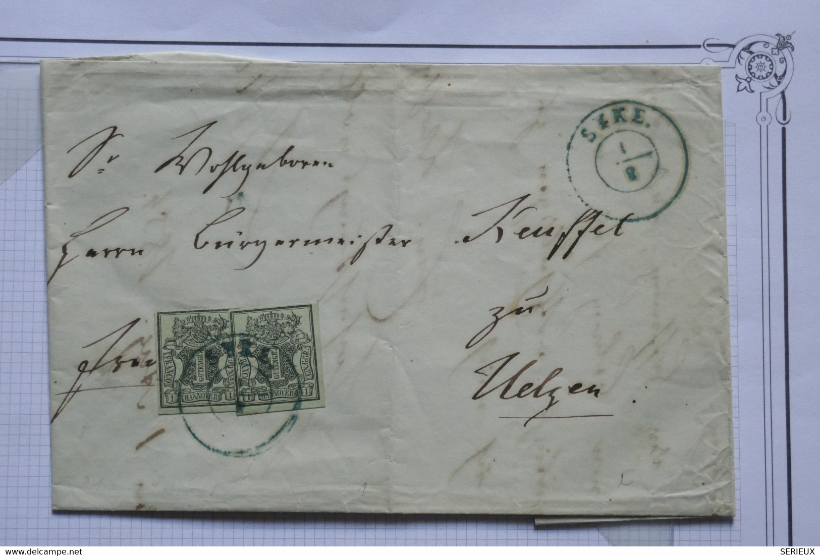 C HANNOVER ALLEMAGNE  BELLE LETTRE  1854 PETIT BUREAU SYKE POUR UELSEN  +2X 1G + + CACHET  BLEU  + + AFFRANCH. PLAISANT - Hanover