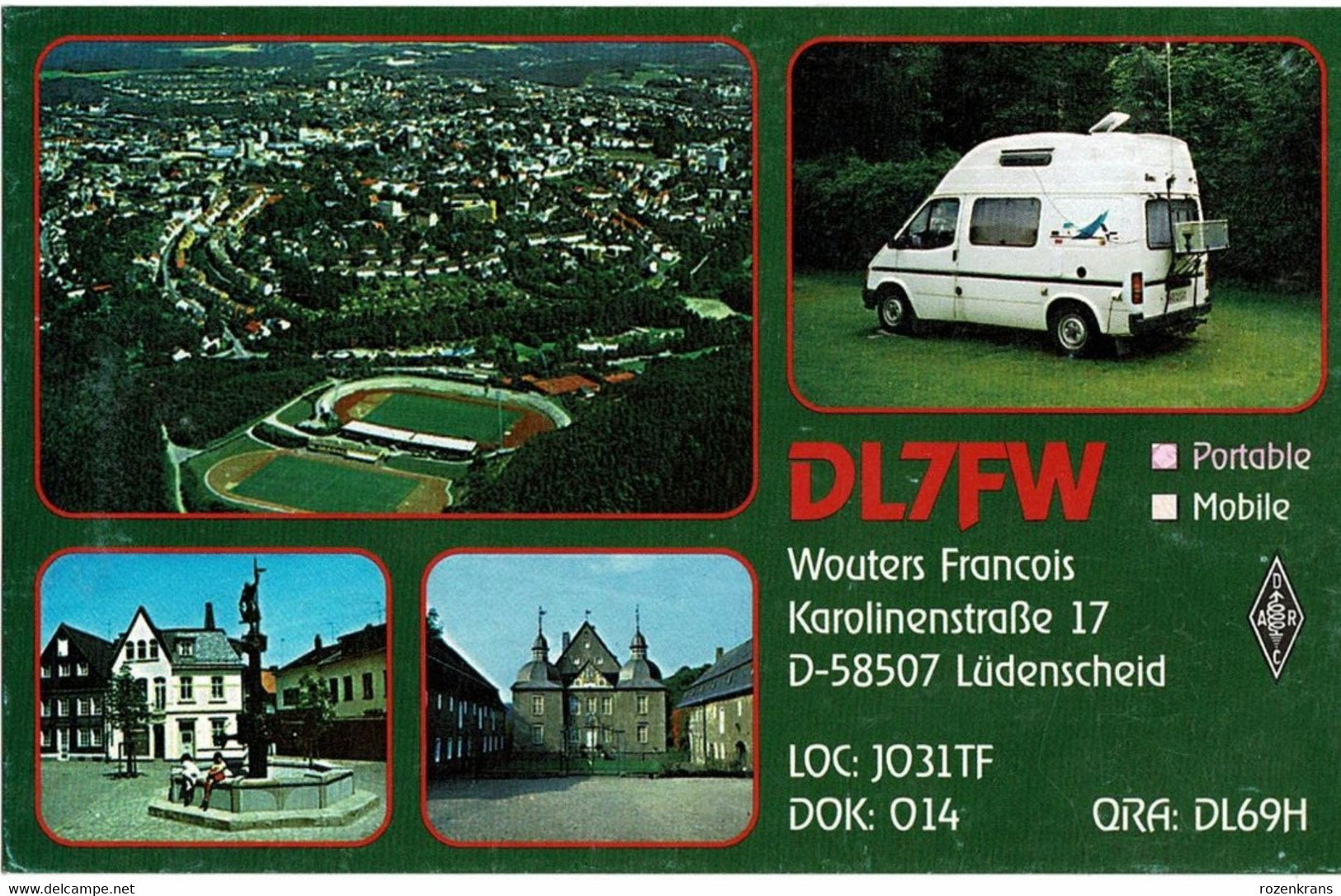 QSL QSO Card Amateur Radio Station Funkkarte Deutschland Ludenscheid Francois Wouters Baunatal Germany Football Stadium - Amateurfunk