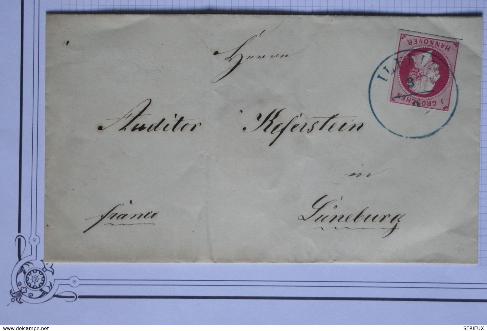 O 9 HANNOVER ALLEMAGNE BELLE LETTRE 1853 ILFELD  POUR  LUNEBURG + + CACHET BLEU + + AFFRANCH. PLAISANT - Hanover