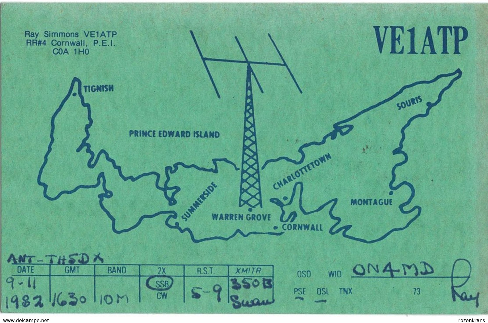QSL QSO Card Amateur Radio Station Funkkarte Prince Edward Island Canada 1982 - Amateurfunk