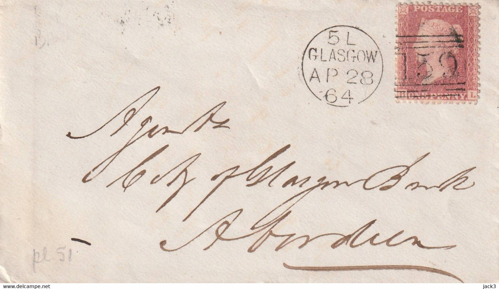 Busta - 1 PENNY ROSSO - Citta' Di Glasgow - 1864 - Briefe U. Dokumente