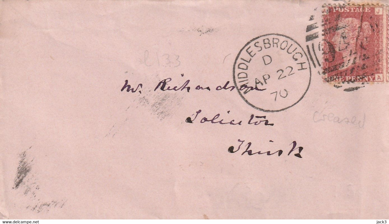 Busta - 1 PENNY ROSSO - Middlesbrough - 1870 - Lettres & Documents