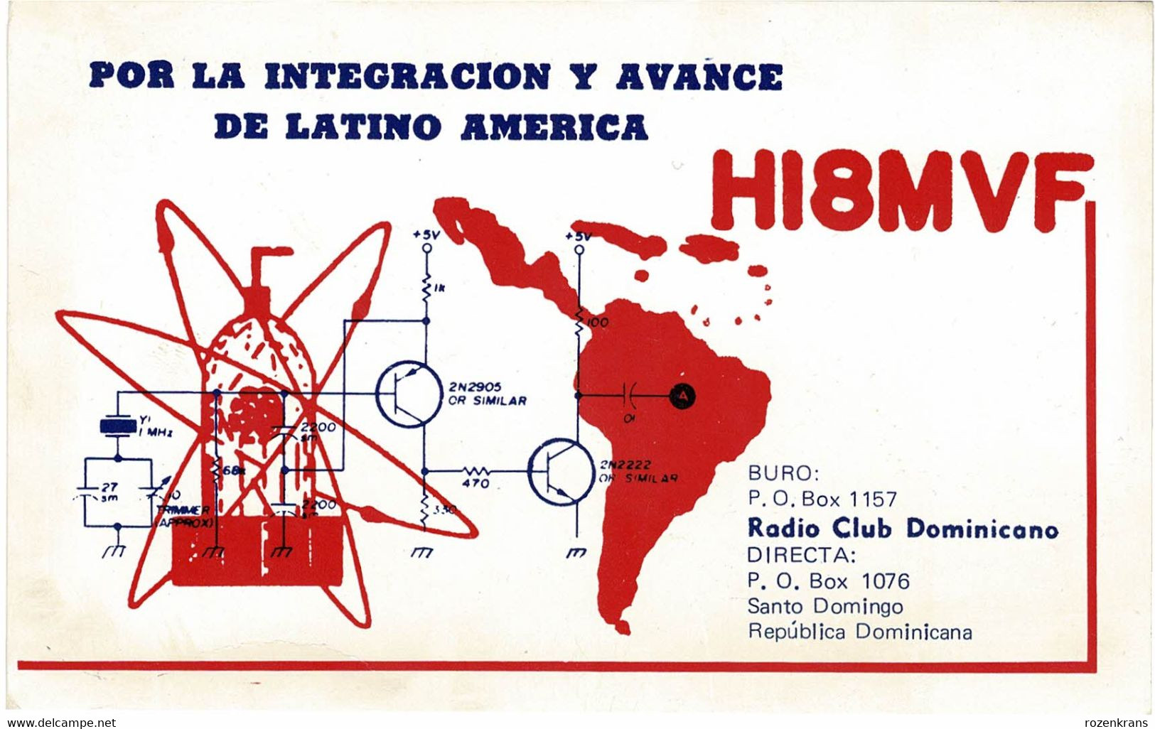 QSL QSO Card Amateur Radio Station Funkkarte Republica Dominicana Santo Domingo Radio Club 1976 Maximo Valdes - Radio Amatoriale