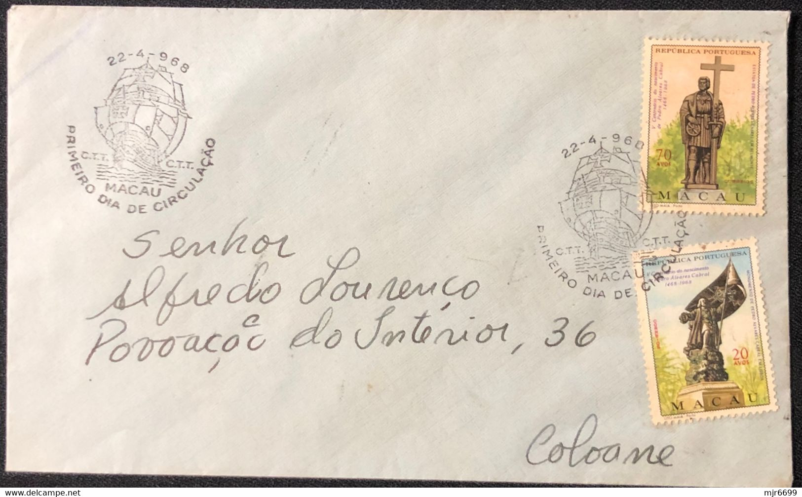 1967 100 YEARS OF THE MILITARY NAVAL CLUB FDC ON PLAIN COVER USED TO ISLAND OF COLOANE - Cartas & Documentos