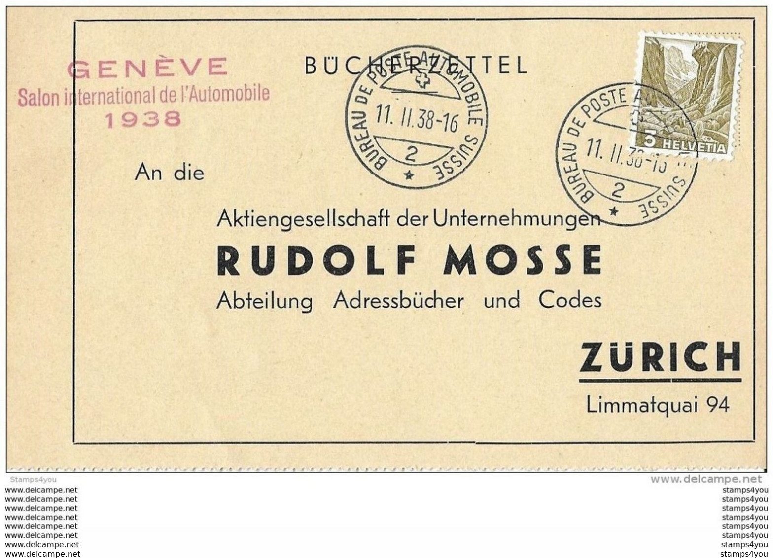 122 - 48 - Enveloppe Avec Oblit Spécialel "Genève Salon International De L'automobile 1938" - Postmark Collection