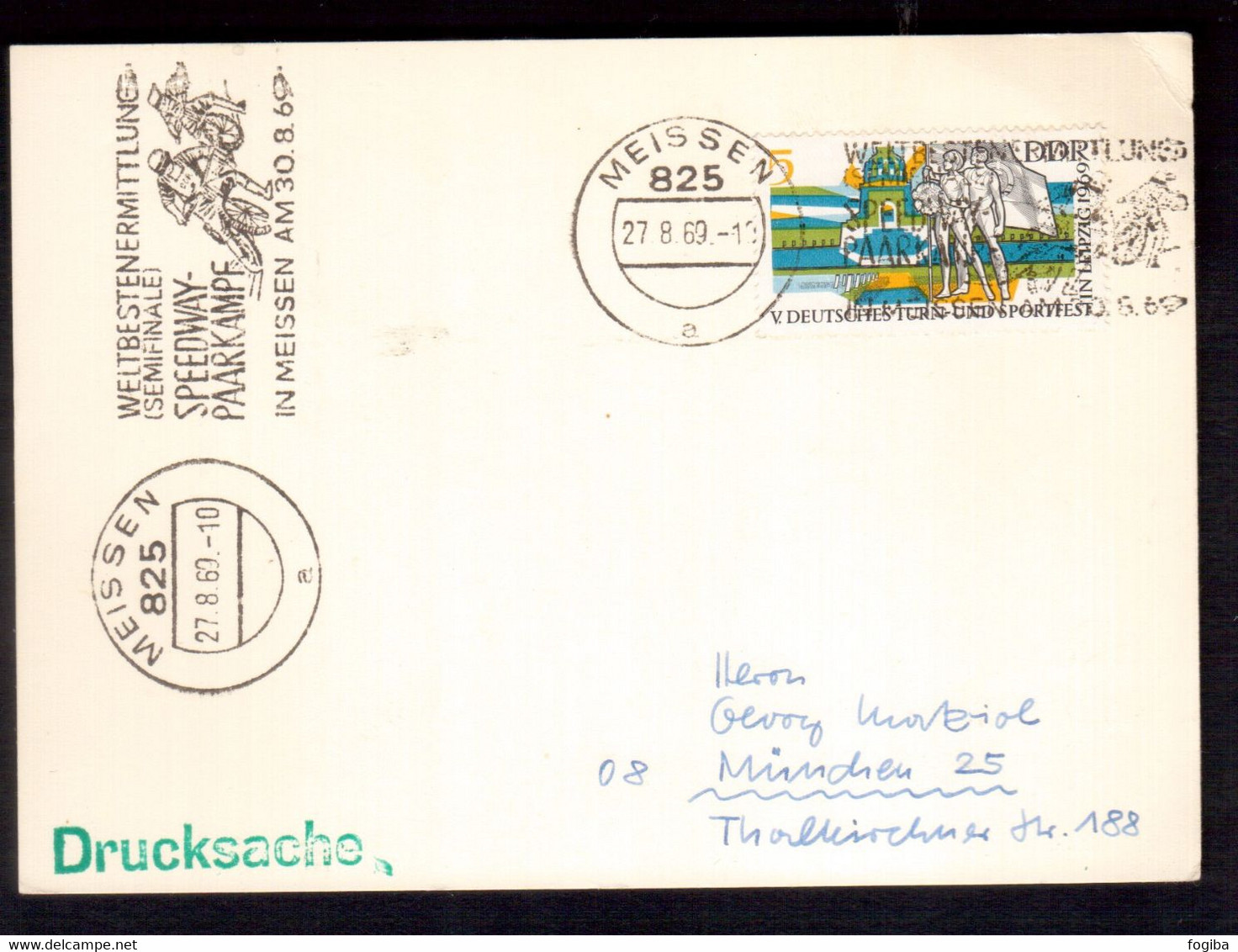 Q224   Germany DDR 1969 Special Postmark Meissen, SPEEDWAY Semifinale World Champion - Motos