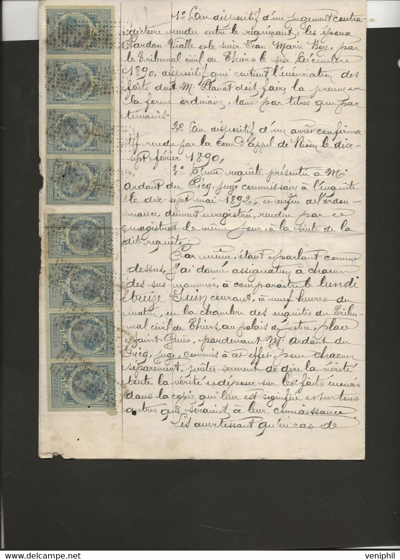 DOCUMENT NOTARIAL AFFRANCHI AVEC 9 TIMBRES CPOPIES N° 10 - ANNEE 1892 -LYON - Other & Unclassified