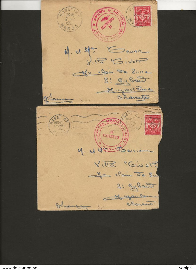 LETTRE FRANCHISE MILITAIRE OBLITERATION CAD RABAT -MAROC ET CACHET ROUGE HOPITAL MARIE FEUILLET-1952 - Storia Postale