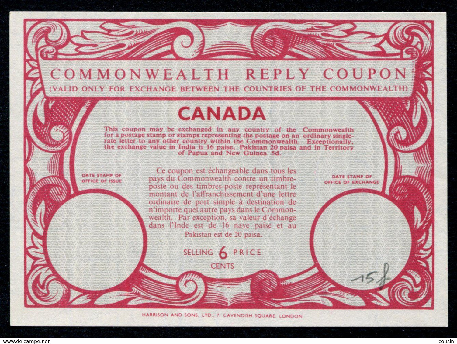 CANADA  Commonwealth Reply Coupon / Coupon Réponse Régime Britannique - Antwoordcoupons