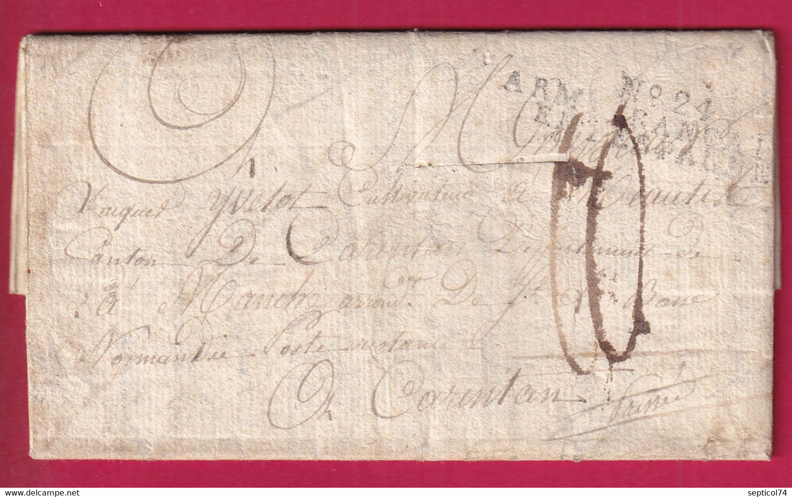 MARQUE N°24 ARMEE FRANCAISE EN ESPAGNE BURGOS Purifiee Cholera 1812 POUR CARENTAN MANCHE LETTRE COVER FRANCE - Legerstempels (voor 1900)