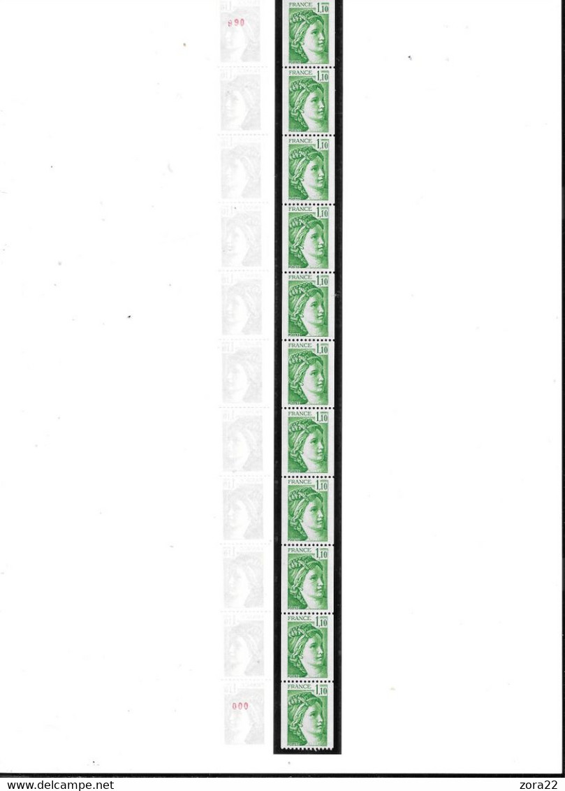 2062a Bande De 11** N°2062  Yvert Non Pliée. Roulette R 73 2N° Au Verso 990 Et 000.  T.B.!!! - Roulettes