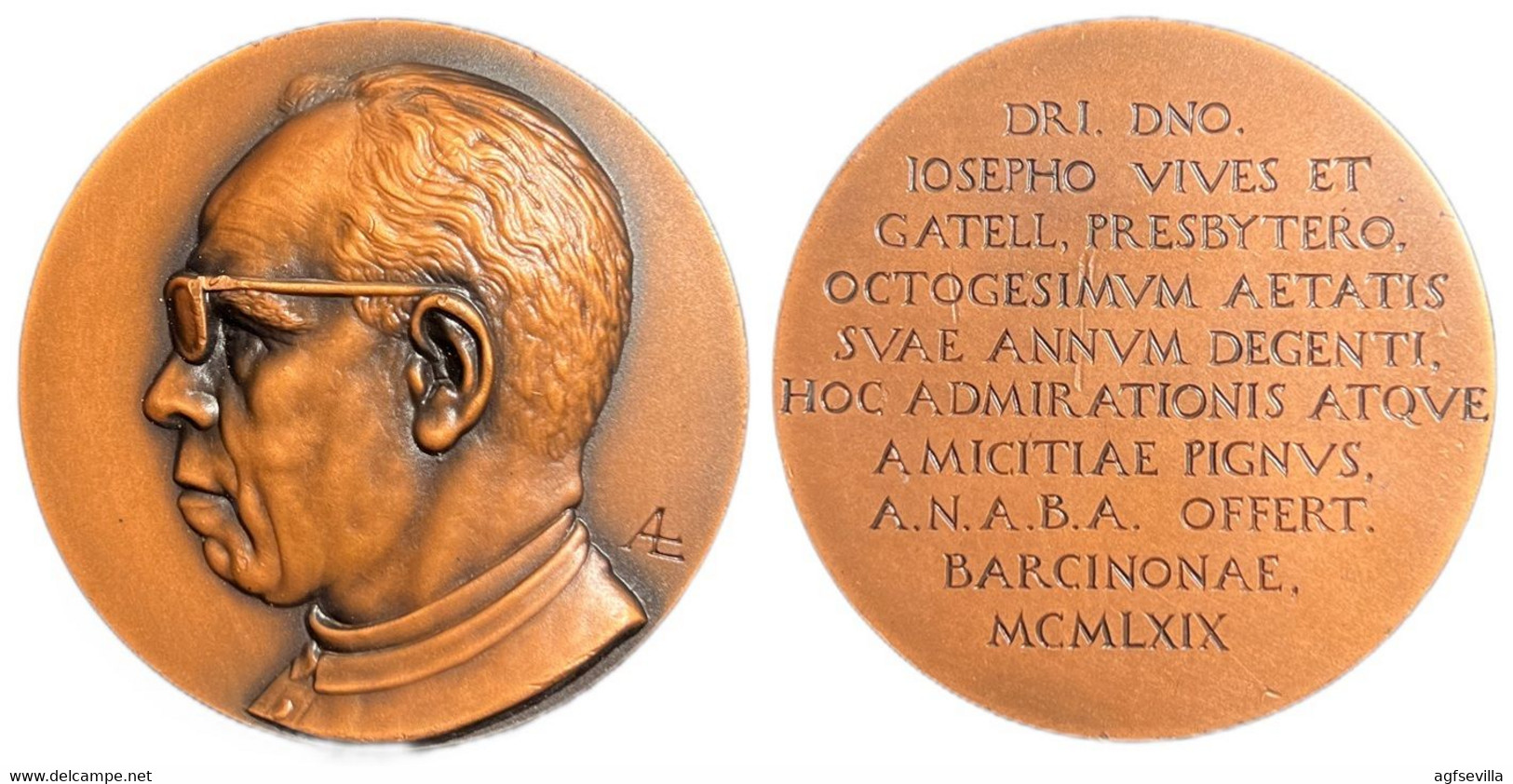 ESPAÑA. MEDALLA HOMENAJE A JOSÉ VIVES GATELL. 1.969. BRONCE. ESPAGNE. SPAIN MEDAL - Profesionales/De Sociedad