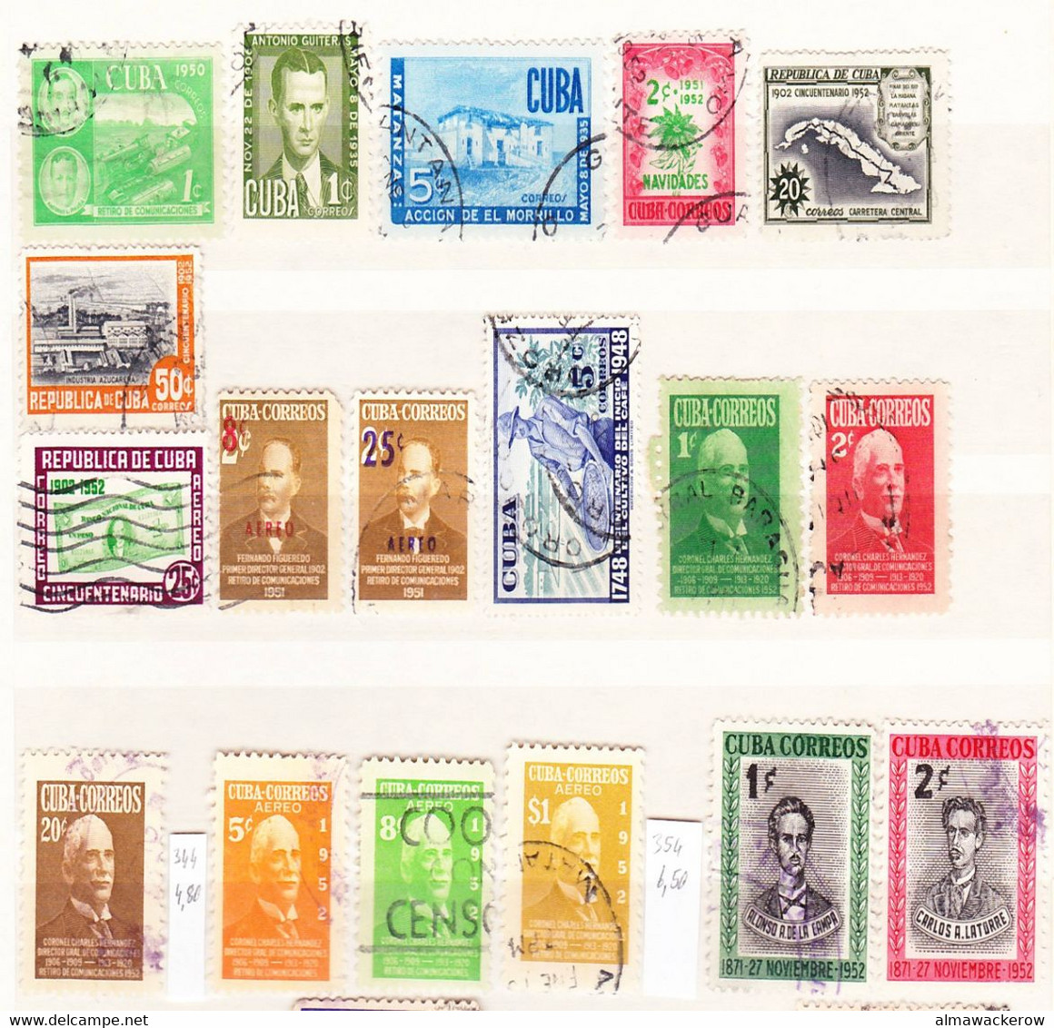 Cuba 1950-1959 Big Lot Of Real Used Stamps With Some Interesting Cancellations, Used O - Oblitérés