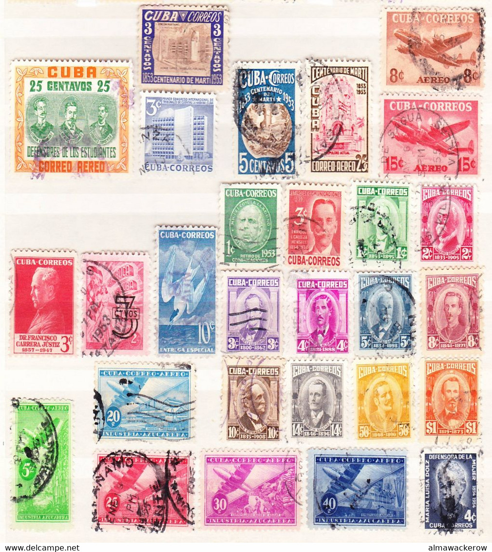 Cuba 1950-1959 Big Lot Of Real Used Stamps With Some Interesting Cancellations, Used O - Oblitérés