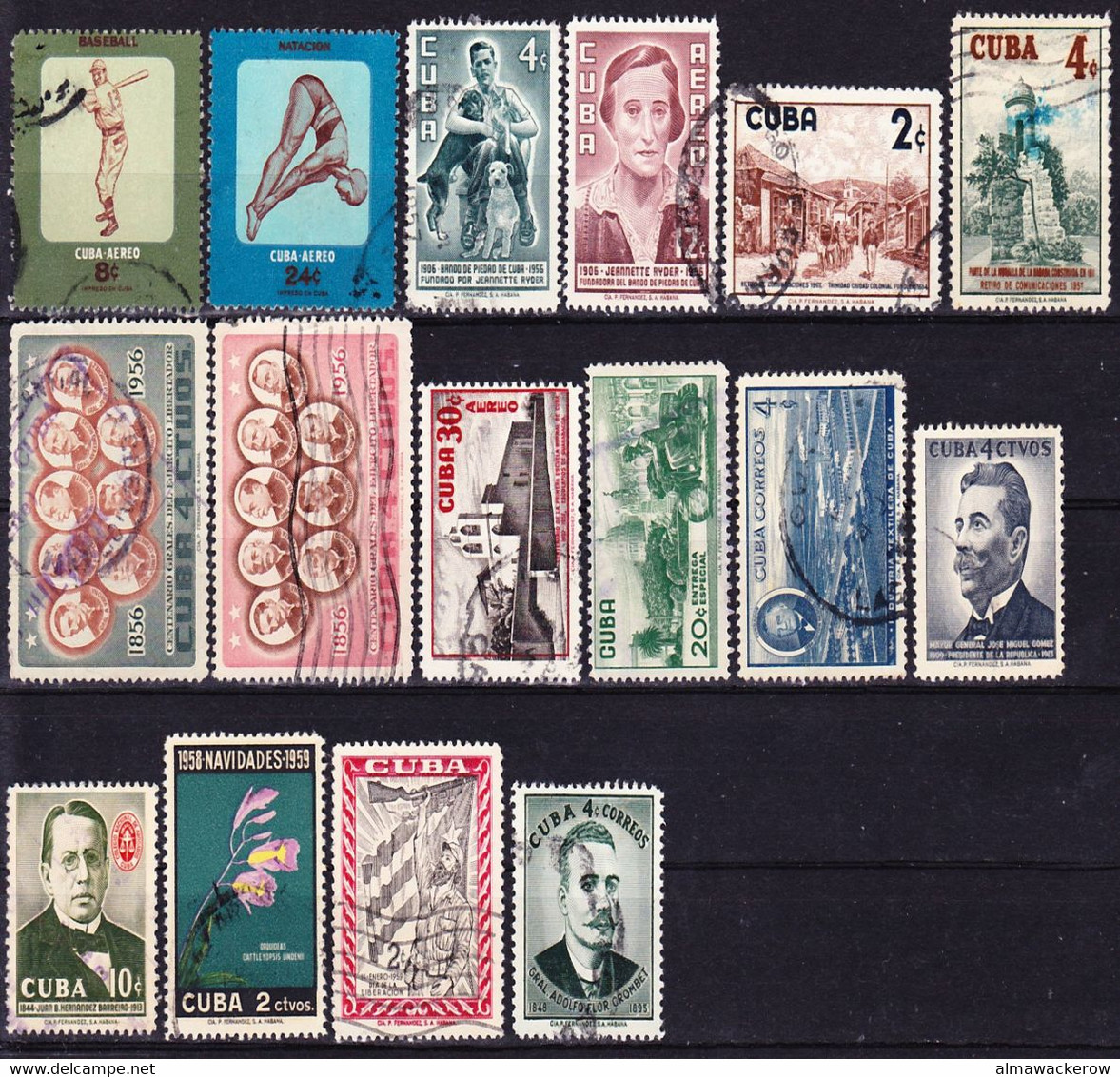 Cuba 1950-1959 Big Lot Of Real Used Stamps With Some Interesting Cancellations, Used O - Used Stamps